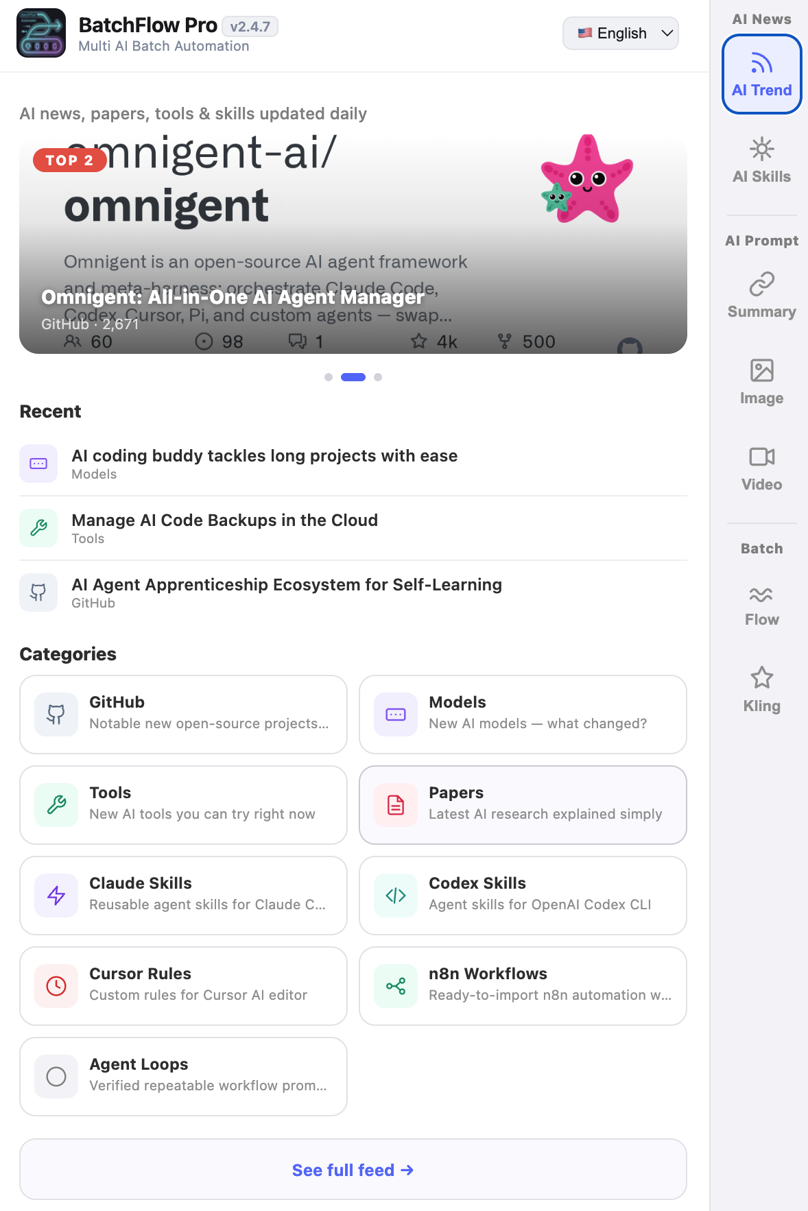 AI Trend Hub with categorized news