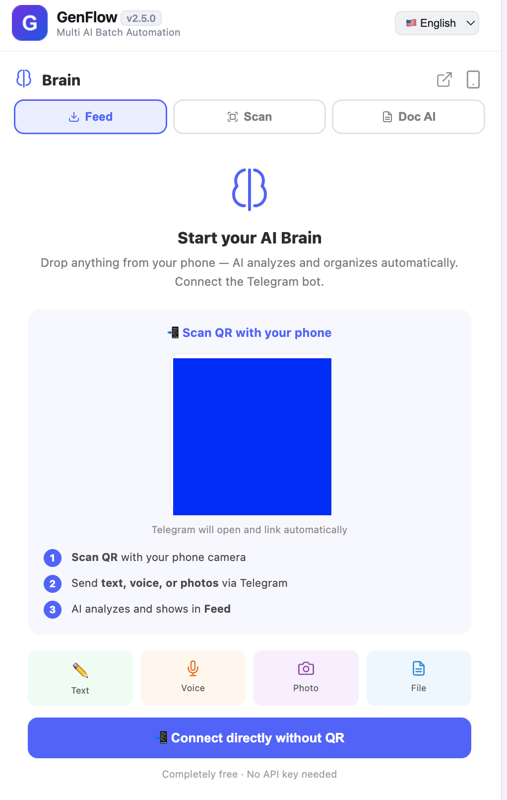 Brain — Telegram auto-link and local backup, connected